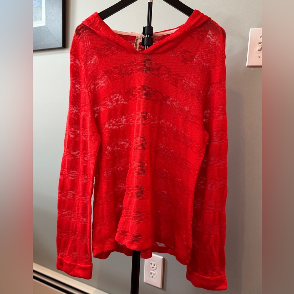 Hang Ten Women's Lightweight Red Hooded Knit Top Beach Cover up size XL EUC